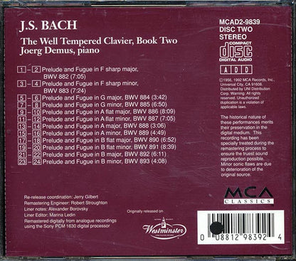 Johann Sebastian Bach, Joerg Demus - The Well Tempered Clavier, Book Two (CD)