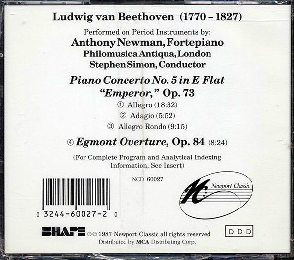 Beethoven, Anthony Newman - Piano Concerto No. 5 In E Flat, Emperor, Op. 72, Egmont Overature, Op. 84 (CD)