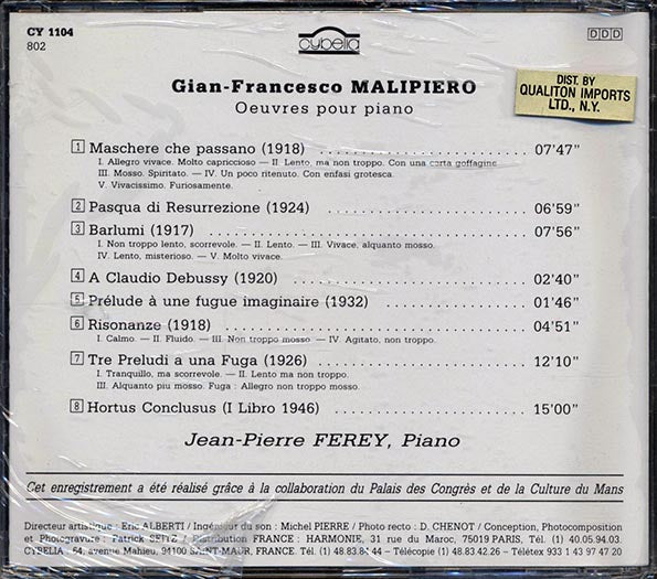 Gian-Francesco Malipiero - Oeuvres Pour Piano (CD)