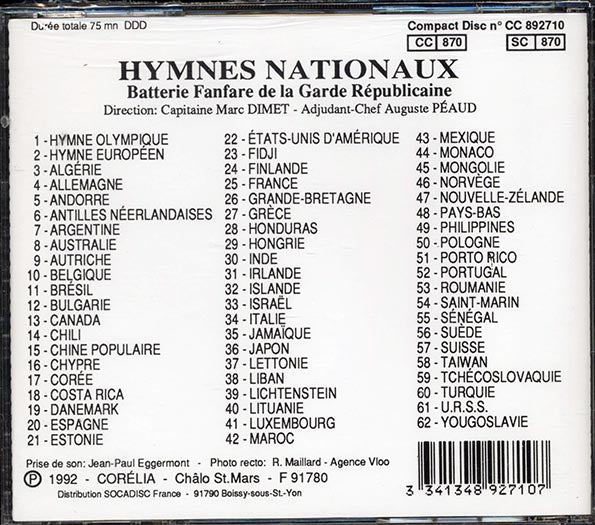 Batterie Fanfare De La Garde Republicaine - Hymnes Nationaux (CD)