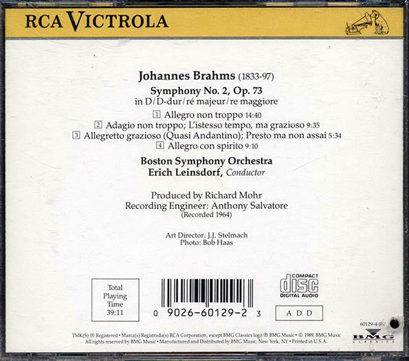 Brahms, Boston Symphony Orchestra, Erich Leinsdorf - Symphony No. 2 (CD)