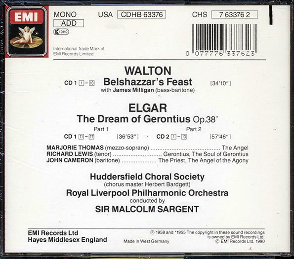 Elgar, Richard Lewis, Marjorie Thomas, John Cameron, Walton, Royal Liverpool Philharmonic Orchestra, Etc. - Belshazzar's Feast, The Dream Of Gerontius (30 tracks) (CD)