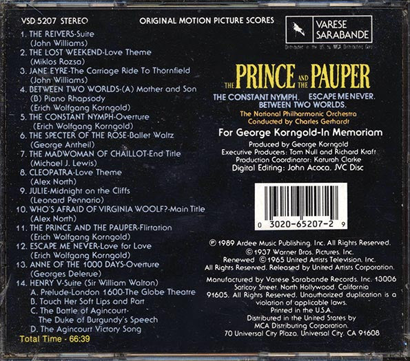 Erich Wolfgang Korngold, John Williams, Alex North, Etc. - The Prince And The Pauper (CD)
