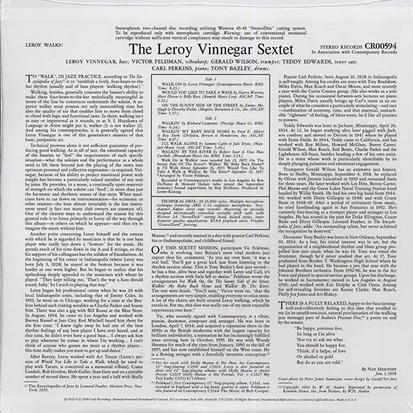 Leroy Vinnegar Sextet - Leroy Walks! (LP) - PureSound Records