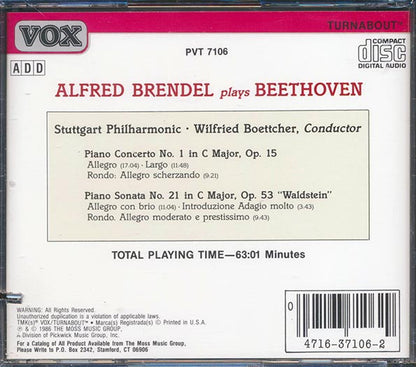 Alfred Brendel, Beethoven - Piano Concerto No. 1 Waldstein Sonata, Stuttgart Philharmonic, Wilfred Boettcher Conductor (CD)