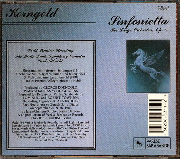 Korngold, Gerd Albrecht, The Berlin Radio Symphony Orchestra - Sinfonietta For Large Orchestra, Op. 5 (CD)