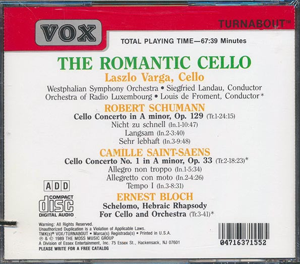 Schumann, Saint-Saens, Bloch - The Romantic Cello (CD)