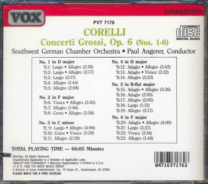 Arcangelo Corelli, Sudwestdeutsches Kammerorchester, Christoph Angerer, Wolfgang Rosch, Etc. - Concerti Grossi, Op. 6 (Nos. 1-6) (CD)