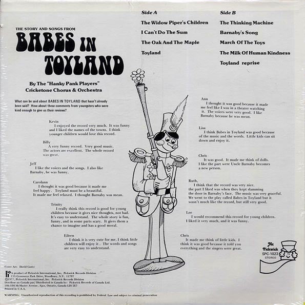 Hanky Panky Players, The Cricketone Chorus Orchestra - The Story And Songs From Babes In Toyland (1977 FIRST PRESS) (LP) - PureSound Records