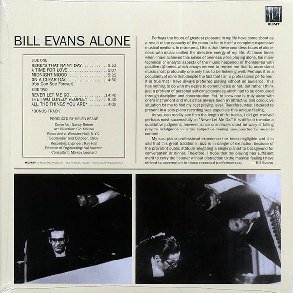Bill Evans - Alone (+2 bonus tracks) (LP) - PureSound Records