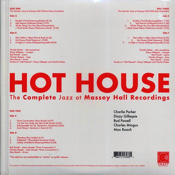 Charlie Parker, Dizzy Gillespie, Bud Powell, Charles Mingus, Max Roach - Hot House: The Complete Jazz At Massey Hall Recordings (Live 1953) (ltd. ed.) (3xLP) (box set) (LP) - PureSound Records