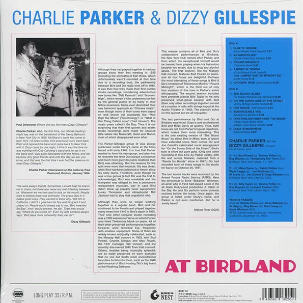 Charlie Parker, Dizzy Gillespie - At Birdland (+2 bonus tracks) (ltd. ed.) (180g) (LP) - PureSound Records