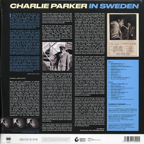 Charlie Parker - In Sweden (+2 bonus tracks) (ltd. ed.) (180g) (LP) - PureSound Records