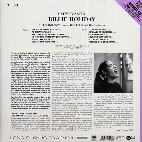 Billie Holiday - Lady In Satin (+8 bonus tracks) (ltd. ed.) (180g) (LP) - PureSound Records
