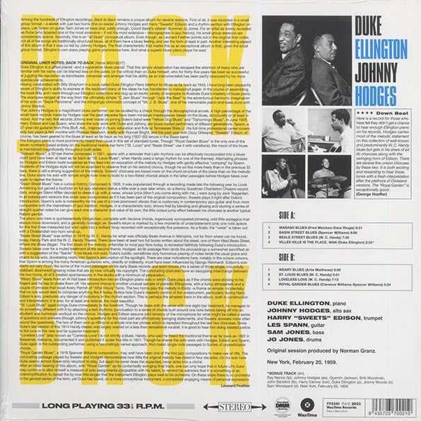 Duke Ellington, Johnny Hodges - Back To Back (+bonus track) (ltd. ed.) (LP) - PureSound Records