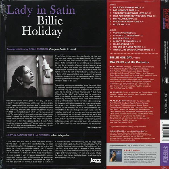 Billie Holiday - Lady In Satin (+3 bonus tracks) (ltd. ed.) (180g) (LP) - PureSound Records