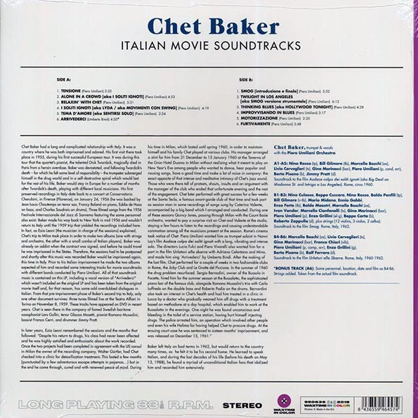 Chet Baker - Italian Movie Soundtracks (+bonus track) (ltd. ed.) (180g) (LP) - PureSound Records