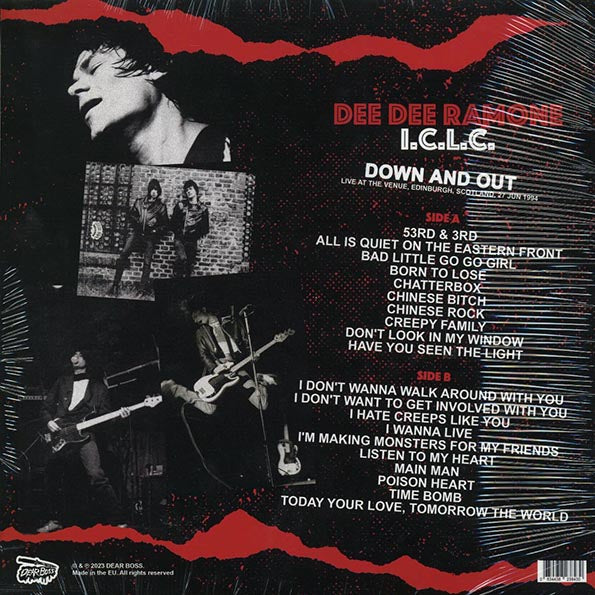 Dee Dee Ramone ICLC - Down And Out: Live At The Venue, Edinburgh, Scotland, 27 June 1994 (ltd. 300 copies made) (LP) - PureSound Records