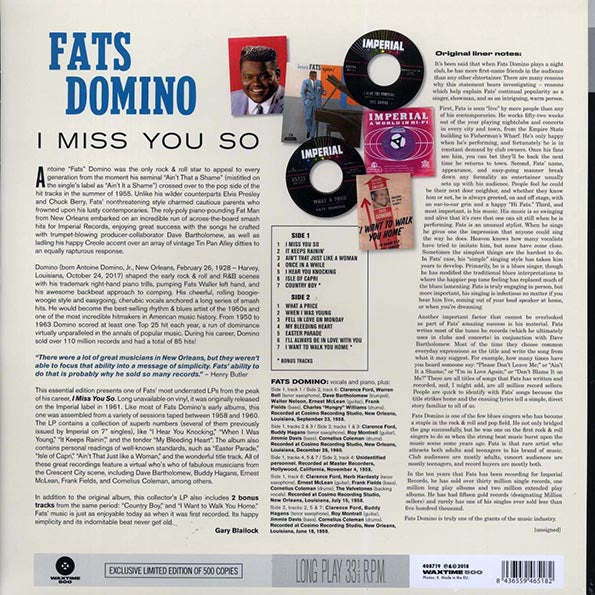 Fats Domino - I Miss You So (+2 bonus tracks) (LP) - PureSound Records