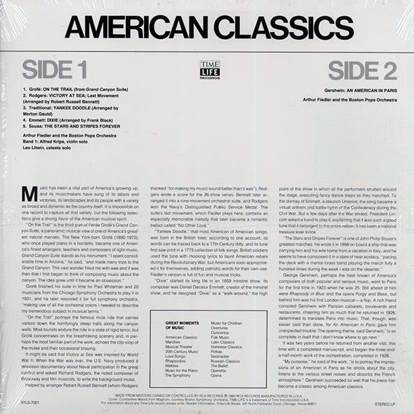 Arthur Fiedler, The Boston Pops Orchestra - Great Moments Of Music: American Classics Volume 1 (LP) - PureSound Records
