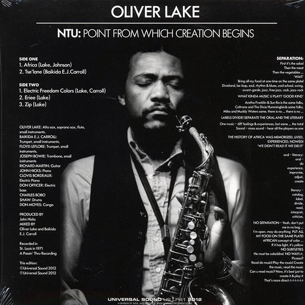 Oliver Lake - NTU: Point From Which Creation Begins (LP) - PureSound Records