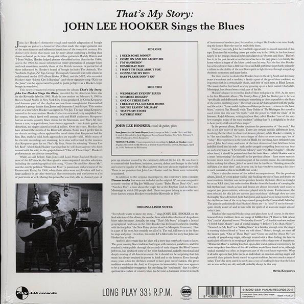 John Lee Hooker - That's My Story: John Lee Hooker Sings The Blues (+2 bonus tracks) (ltd. ed.) (LP) - PureSound Records