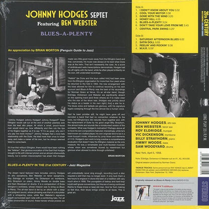 Johnny Hodges Septet, Ben Webster - Blues-A-Plenty (+2 bonus tracks) (ltd. ed.) (180g) (LP) - PureSound Records